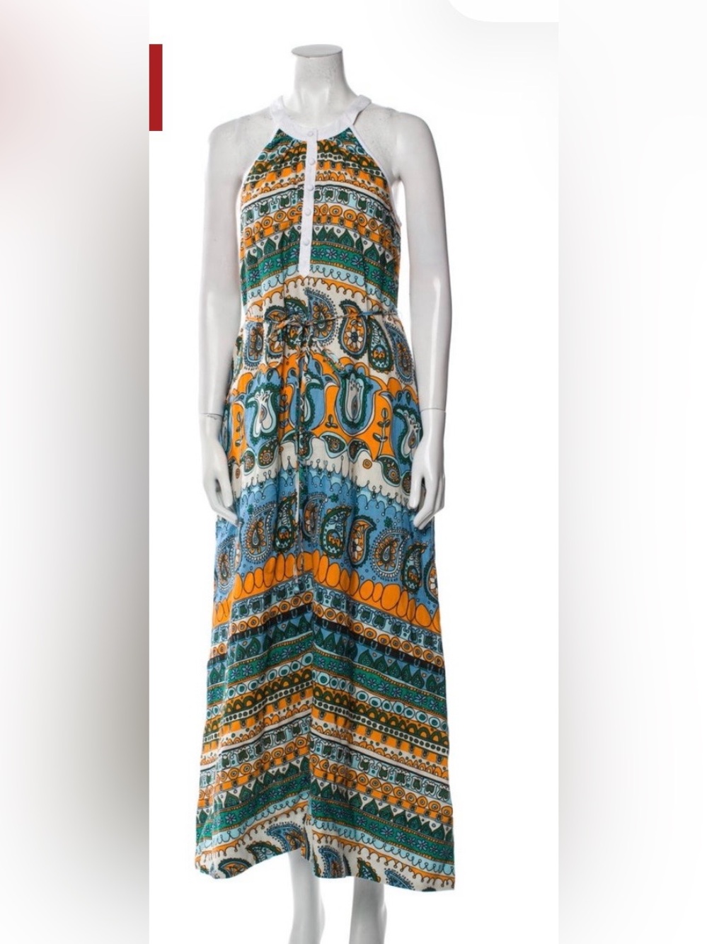 STAUD Multicolor Paisley Halter Maxi Dress in Orange, Blue & Green